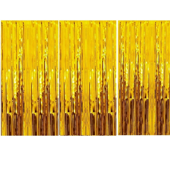 LQQBOX 3 Pcs Backdrop Curtain, 39IN x 78.8IN Metallic Tinsel Foil Fringe Curtains Photo Booth Background for Baby Shower Party Birthday Wedding Engagement Bridal Shower (Gold)