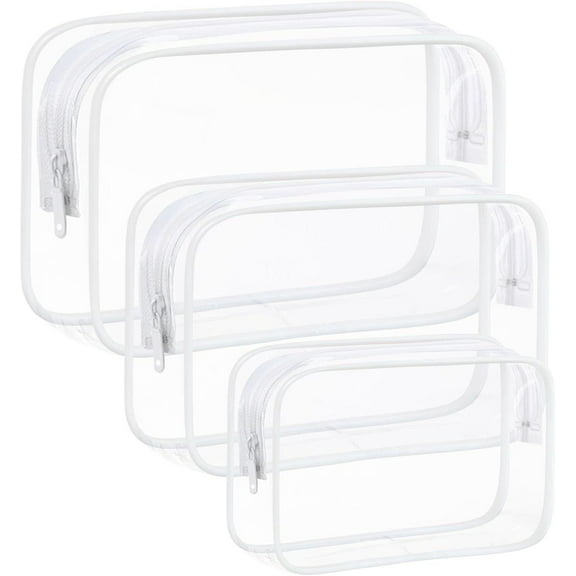 LQQBOX 3 Pcs Clear Makeup Bags, Waterproof Toiletry Bag with Zipper, Transparent Travel Cosmetic Bag, TSA Approved Clear Organizer Bags, PVC Cosmetic Pouch Case for Vacation Airport Airline Compliant