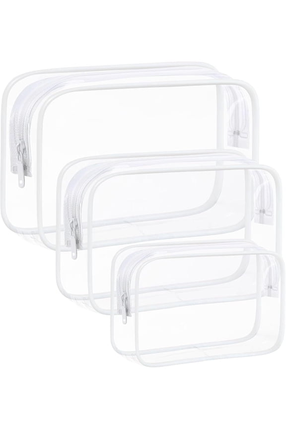 3 Pcs Clear Makeup Bags, Waterproof Toiletry Bag with Zipper, Transparent Travel Cosmetic Bag, TSA Approved Clear Organizer Bags, PVC Cosmetic Pouch Case for Vacation Airport Airline Compliant