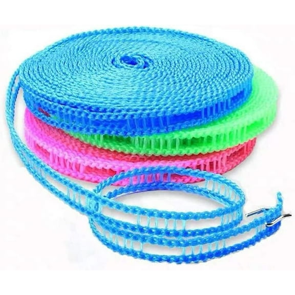 LQQBOX 3 Pcs Windproof Non-Slip Clothes Line Rope with Hooks Indoor Outdoor Portable Laundry Drying Travel Camping Clothesline 16.4ft/5m, 3 Color