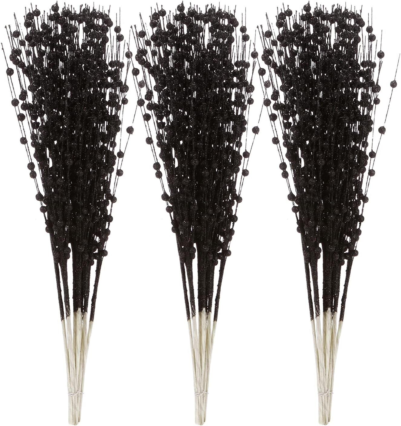 LQQBOX 30 Christmas Black Glitter Berries Stems 19.7 Inch Artificial Berries Picks for Christmas Tree Faux Holly Berry Twigs Branches for DIY Crafts Holiday Wedding Decor