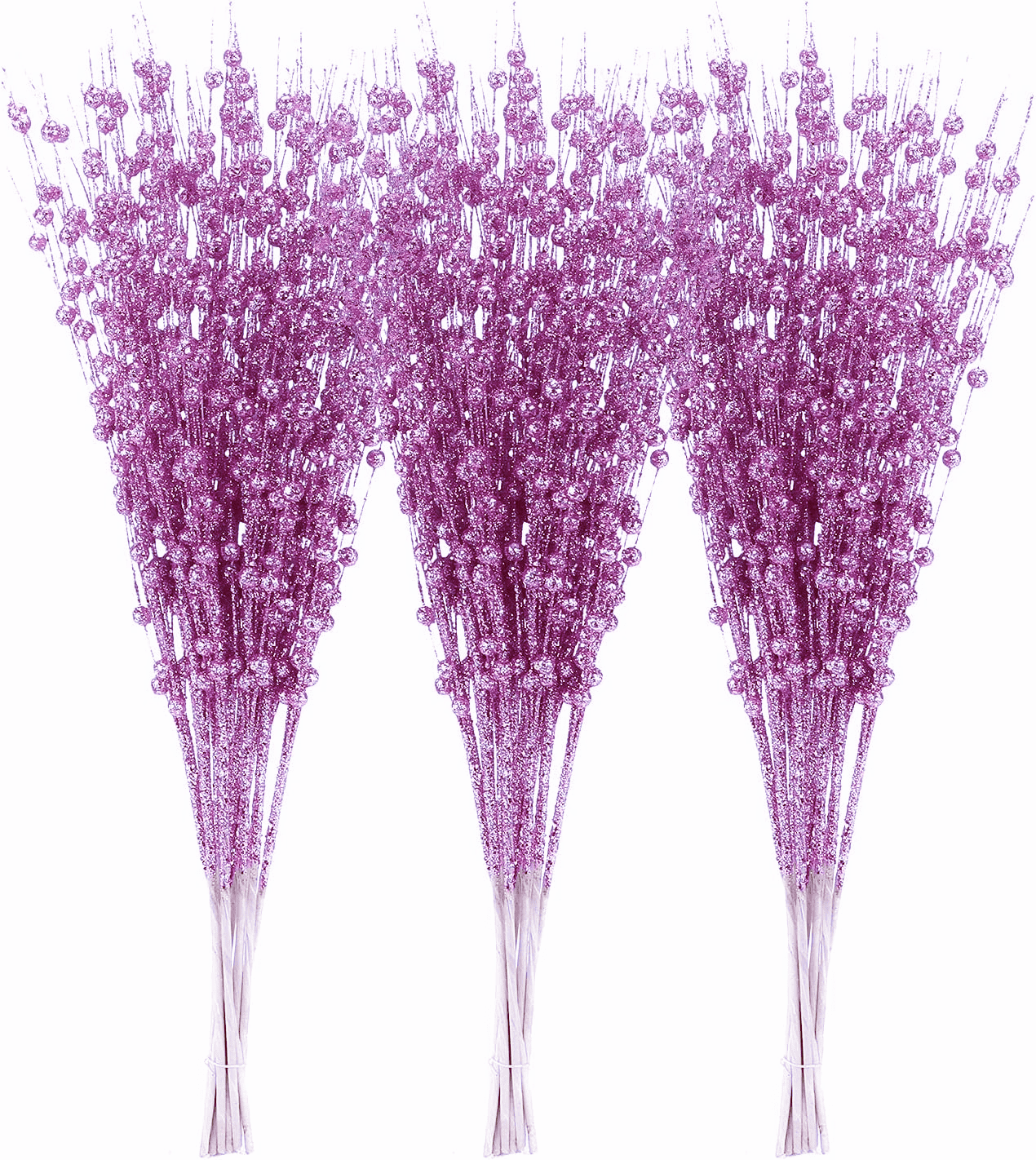 LQQBOX 30 Purple Artificial Glitter Berry Stems 19.7" Fake Christmas Picks Decorative Glitter Sticks for Christmas Tree DIY Wreath Crafts Fireplace Decor
