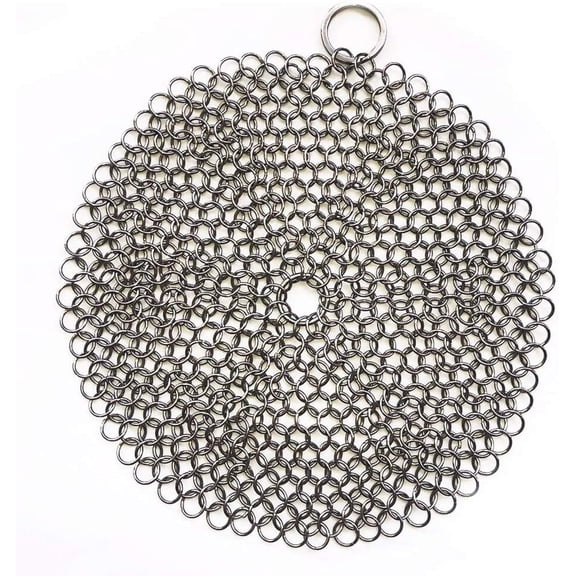 LQQBOX 316 Premium Stainless Steel Cast Iron Cleaner, Chainmail Scrubber for Cast Iron Pan Pre-Seasoned Pan Dutch Ovens Waffle Iron Pans Scraper Cast Iron Grill Scraper Skillet Scraper (7 Inch)