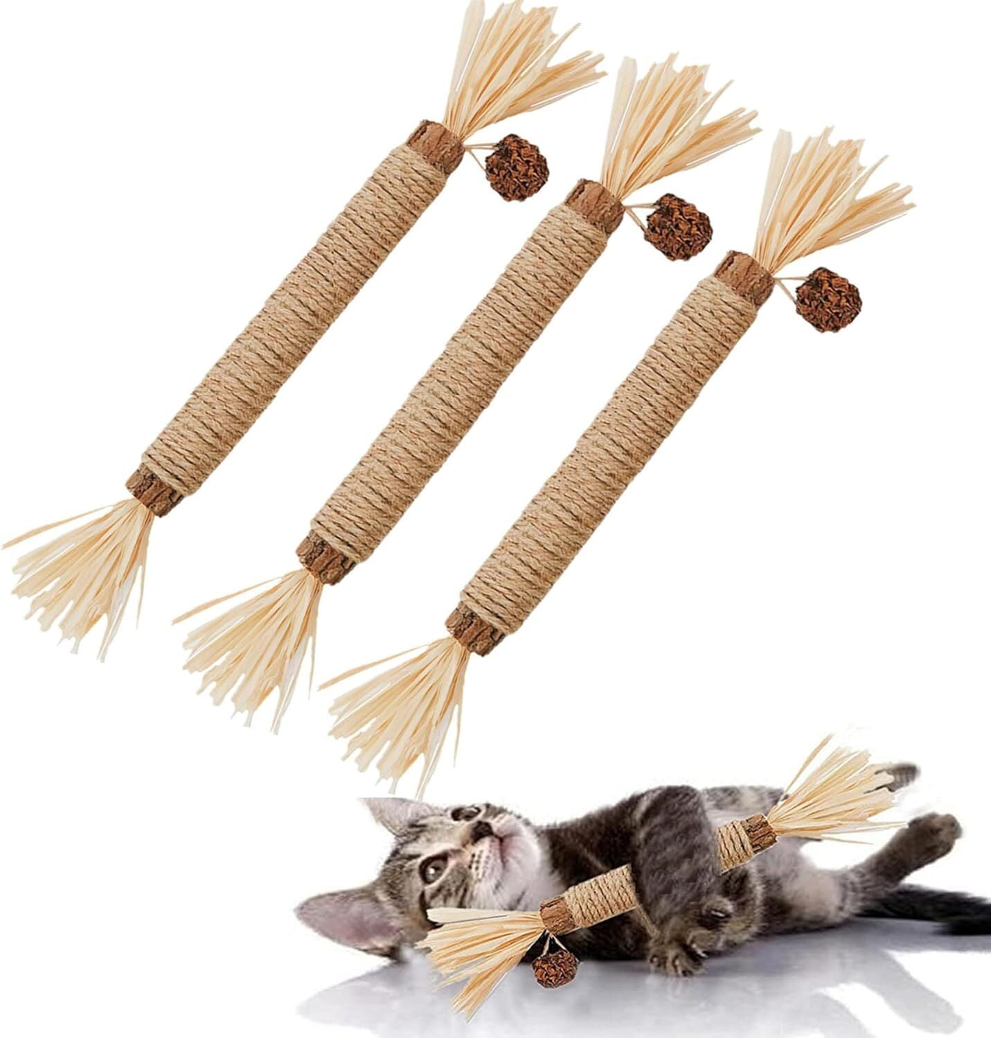 LQQBOX 3Pcs Silvervine Chew Stick Kitten Treat Catnip Toy Kitty Natural Stuff Catnip for Cleaning Teeth Indoor Dental Snack Interactive