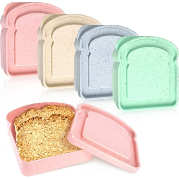 LQQBOX 4 PCS Toast Shape Sandwich Box, Sliced Toast box, Toast Fresh-keeping Container, Sandwich Containers for lunch boxes-Allow Microwave Heating and Frozen Preservation