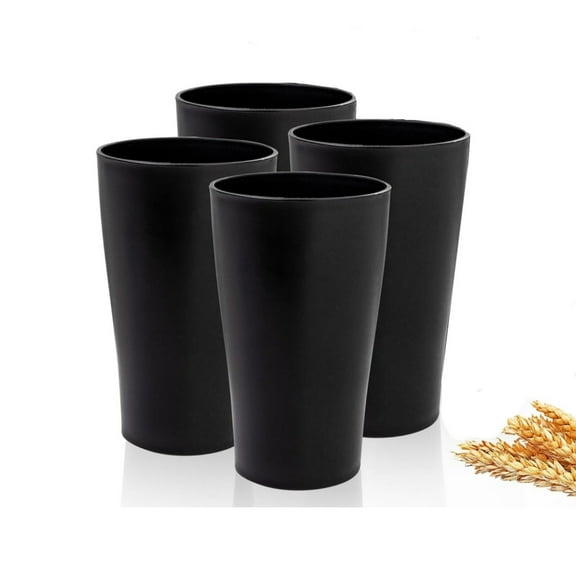 LQQBOX 4 Pcs Black Wheat Straw Cups,Drinking Glasses Premium Wheat Straw Unbreakable Cups,Chip Resistant Cups,Plastic Reusable Cups,Large Cups for Kitchen,Dishwasher Safe Water Glasses Tumblers