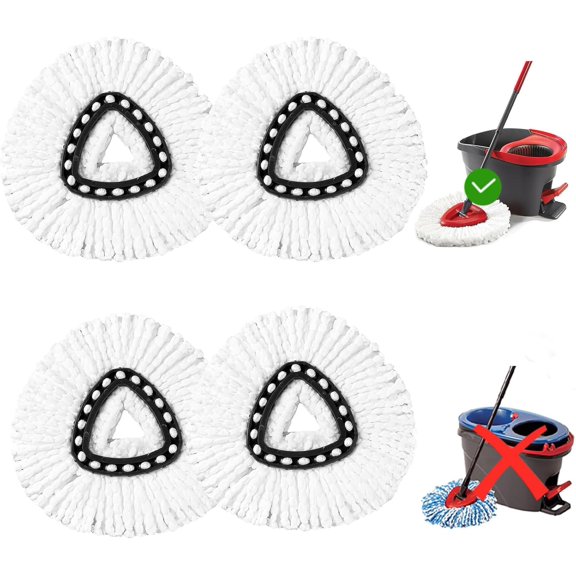 LQQBOX 4 Pcs Mop Head Replacement Compatible with O Cedar Triangle Swivel Mops,Spin Mop Replacement Head 100% Microfiber,Deep Cleaning, Compatible with O Cedar Mops(White)