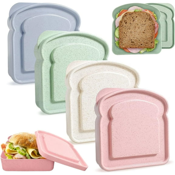LQQBOX 4 Pcs Sandwich Containers Sandwich Box Food Storage Toast Shape Holder Plastic Bread Sandwich Keeper Prep Microwave Dishwasher Safe
