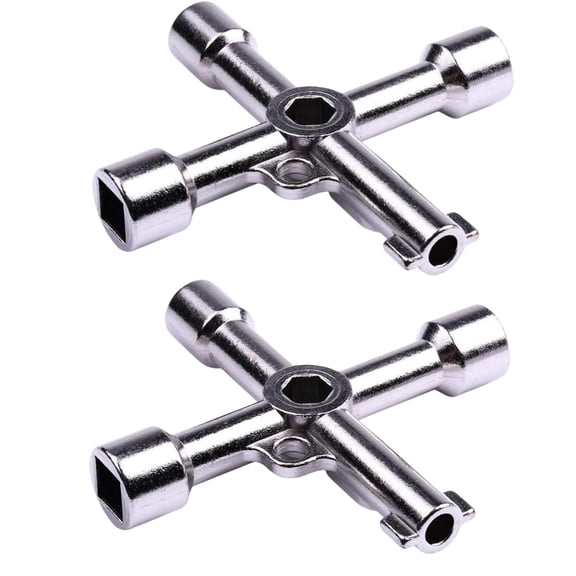 LQQBOX 4 in 1 Alloy Triangle/Square 4 Way Service Utility Cross Triangle/Square Keys for Train Electrical Elevator Cabinet Valve (2 Pcs Silver Key)