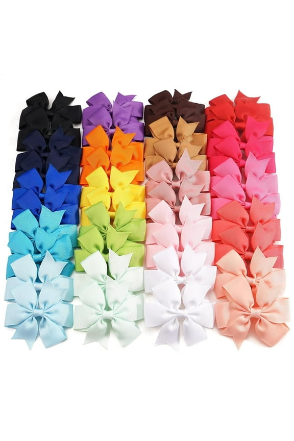 40Pcs 3.15 Inch Polyester Rib Tape Ribbon Pinwheel Hair Bows Alligator Clips For Girls Toddlers Accessories Teens Gifts In Pairs