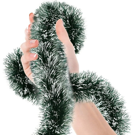 LQQBOX 50 Ft Christmas Tinsel Garland,Blackish Green Frost Tip Metallic Garland for Christmas Tree Xmas Party Decorations
