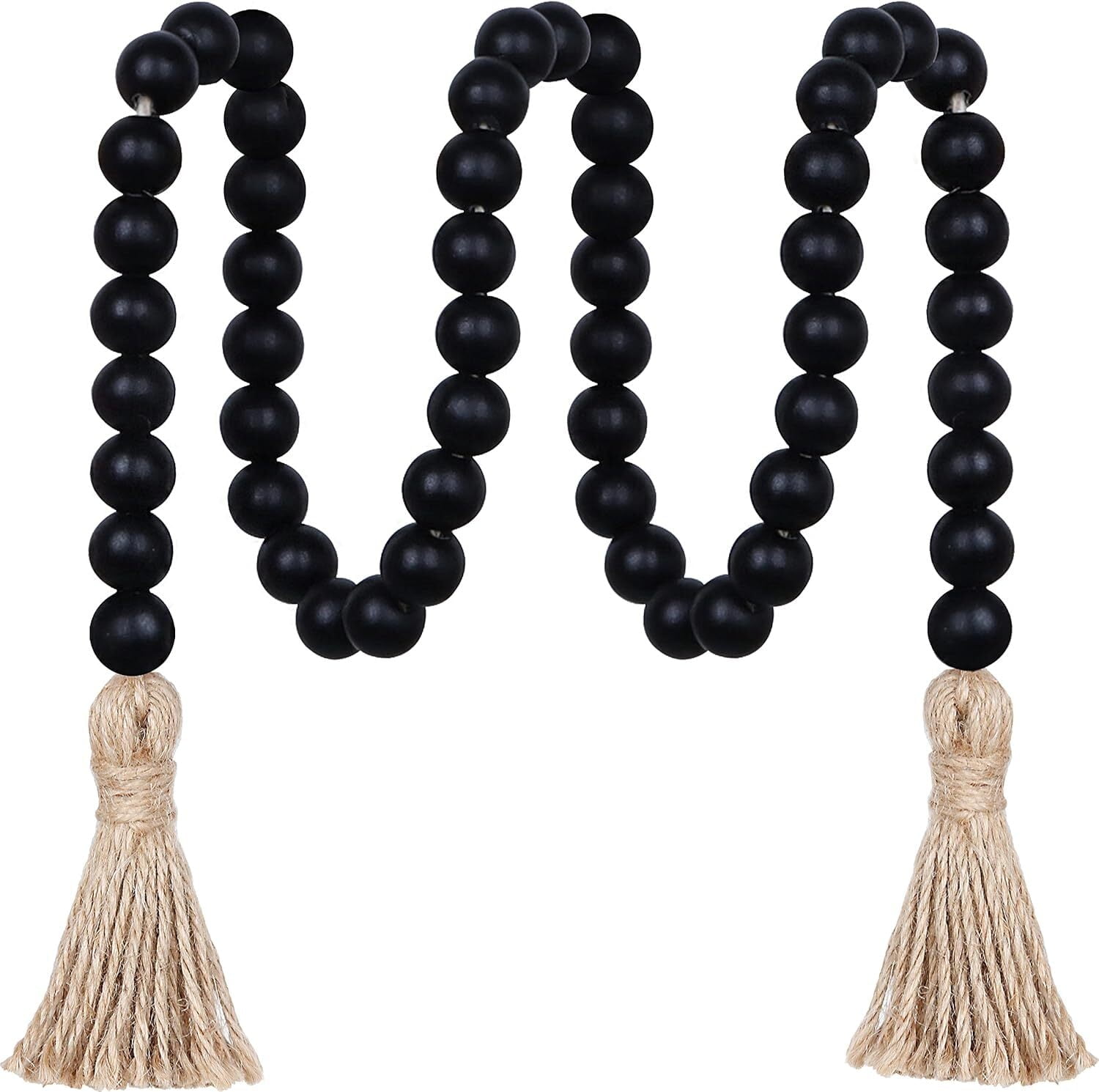 LQQBOX 58in Wood Bead Garland Farmhouse with Tassels,Versatile Prayer Beads Boho Chic Wall Hanging Home Decor (Black)