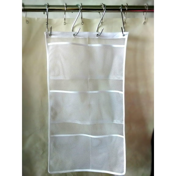 LQQBOX 6 Storage Pockets Hanging Mesh Shower Caddy,Space Saving Bathroom Accessories and Quick Dry Bath Organizer,White