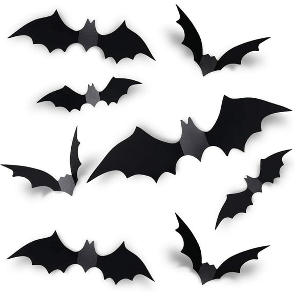 LQQBOX 60 PCS Halloween Bats Decoration, 4 Different Sizes Realistic Black 3D Scary Bat Sticker for Home Decor DIY Wall Decal Bathroom Indoor Hallowmas Party Supplies