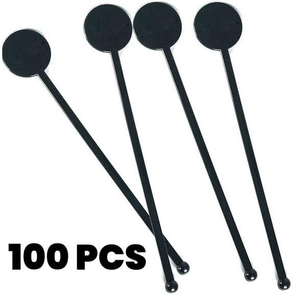 LQQBOX 7 Inches Swizzle Stick - Disc Top Drink Stirrers Plastic Coffee Whiskey Stirrers Pack of 100 (Black)