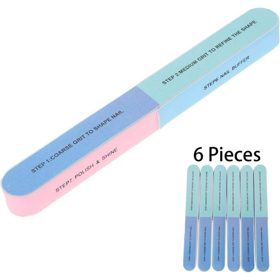 LQQBOX 7 Way Finger Nail File and Buffer, Emery Boards For Natural Nails,Professional Filer Board and Shiners, 7 Inches Long, Salon Supplies Buffers Shine Kit, 6 PCS