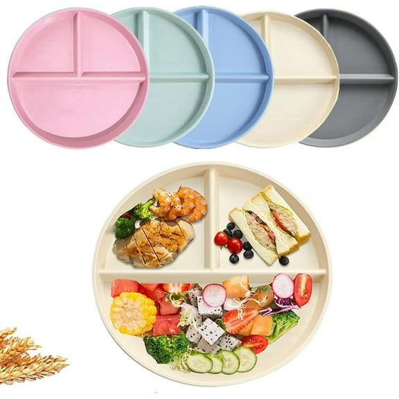 LQQBOX 8.66 Inch (5 PCS) Unbreakable Divided Plates for Kids Adults, Dishwasher Safe Compartment Plate, Lightweight Reusable Plastic Portion Control Plates, BPA Free and Healthy