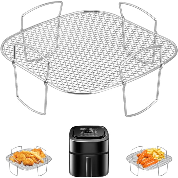 LQQBOX 8 Inch Air Fryer Rack Square Stainless Steel Air Fryer Accessories Air Fryer Basket Tray Multi-Purpose Grilling Rack Toast Rack Sturdy Airfryer Rack Dishwasher Safe for Air Fryer Baking