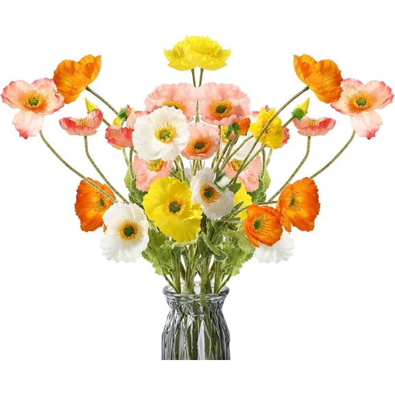 LQQBOX 8 Pcs Artificial Poppies Flowers Silk Poppy Flowers Faux Flowers Poppy Plants Fake Flowers Bulk for Home Decorations Table Centerpieces Floral Arrangement Wedding Bouquet Mixed Colors