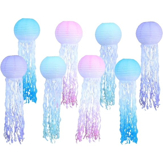 LQQBOX 8pcs Jelly Fish Paper Lanterns for Wedding Kids Birthday Baby Shower Party Decoration Gradient Paper Lanterns Indoor Outdoor Mermaid Ocean Mermaid Themed Party Decoration (Gradient)