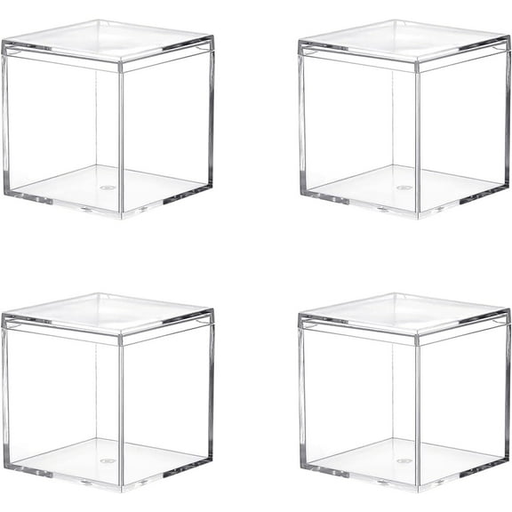 LQQBOX Acrylic Box Clear Acrylic Plastic Square Cube, 4 Pack Small Square Cube Easter Candy Storage Box 2.17x2.17x2.17Inch/55X55X55mm for Candy Pill and Tiny Jewelry