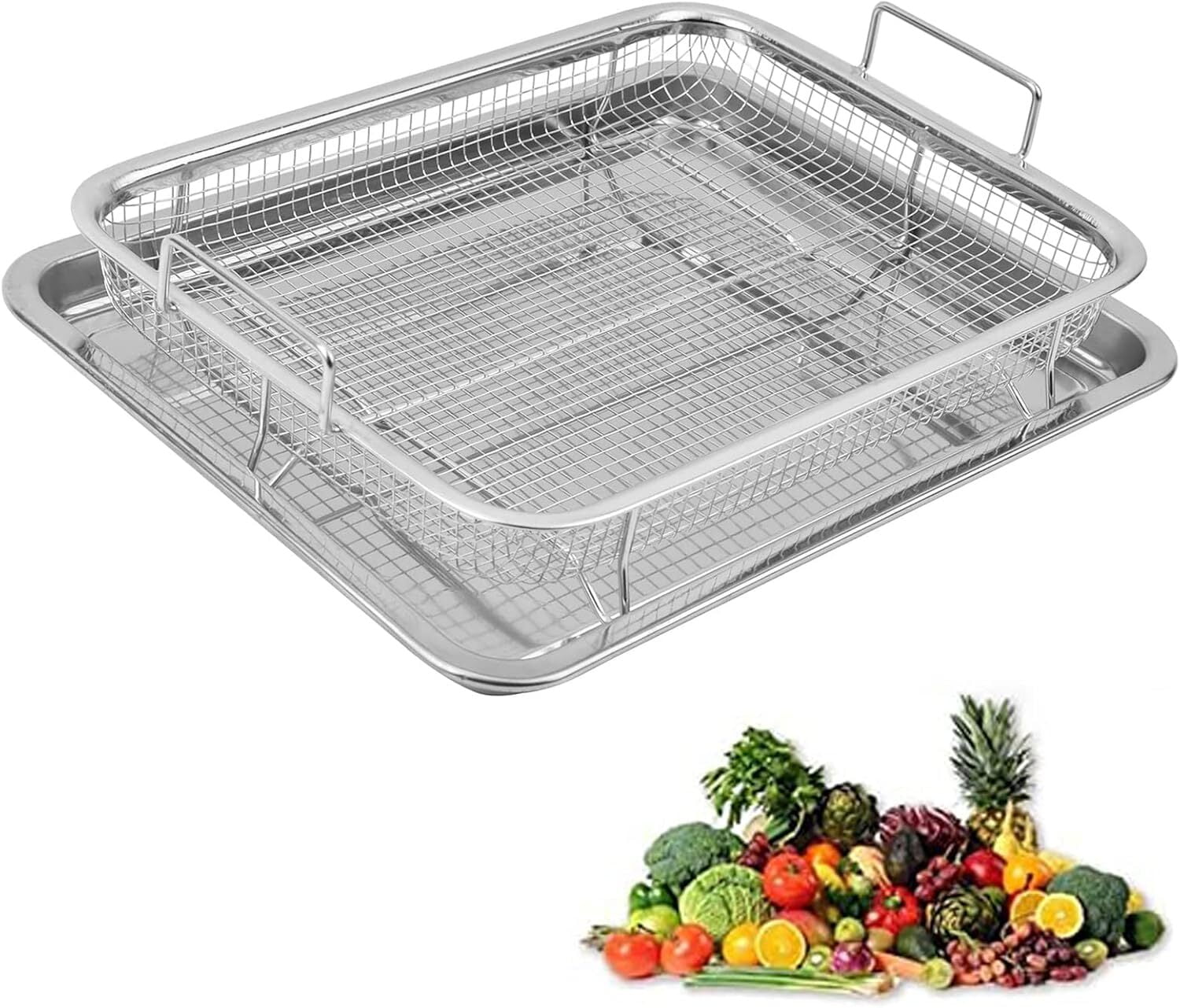LQQBOX Air Fryer Basket for Oven, 19.09'' x 12.8'' Extra Large Air Fryer Basket and Pan, Stainless Steel Oven Air Fryer Basket and Tray