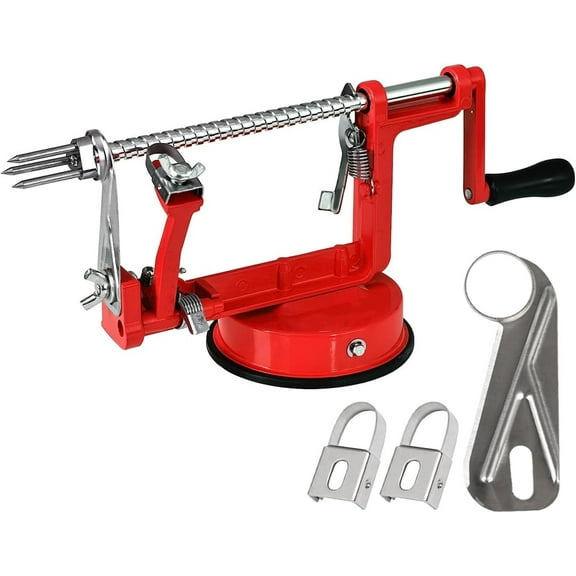 LQQBOX Apple Peeler, Slicer Corer Potato Peelers 3 In 1, Stainless Steel Heavy Duty with Suction Cup Base(Red)