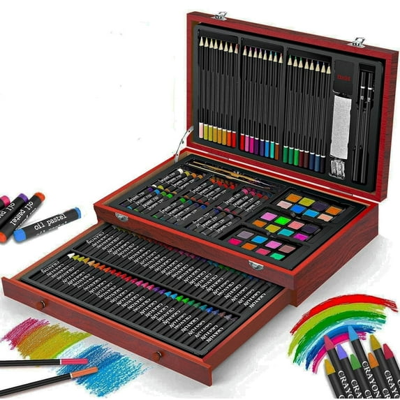 LQQBOX Art Supplies, 143-Pack Deluxe Wooden Art Set Crafts Drawing Painting Kit, Creative Gift Box for Adults Artist Beginners Kids Girls Boys
