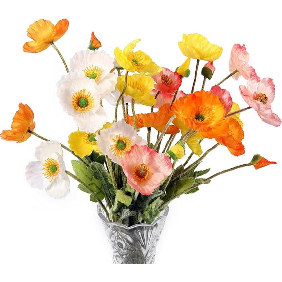 LQQBOX Artificial Poppy Flowers, 8 Pcs Faux Poppies with Stems for Floral Arrangements - Wedding, Home, Office, Party Table Centerpiece Decor