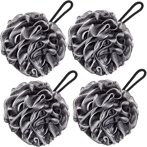 LQQBOX Bath Loofah Large 50g Shower Sponge Body Scrubber Mesh Pouf for Men and Women, Set of 4 (Black with White)