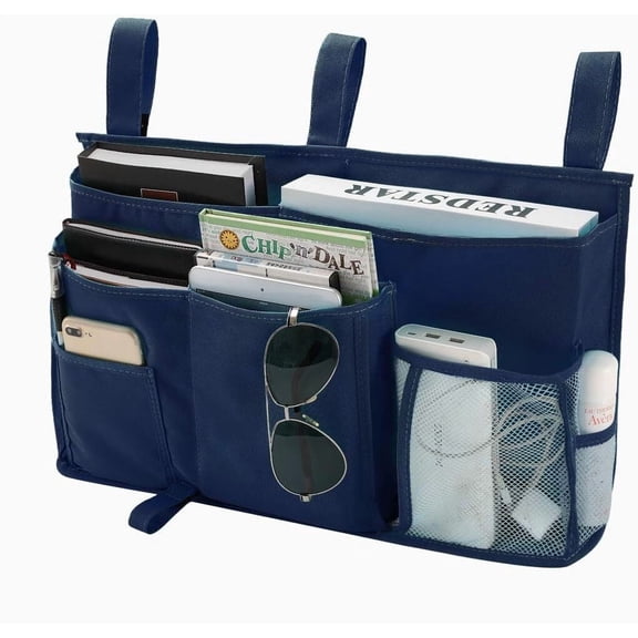 LQQBOX Bedside Storage Caddy, Bunk Bed Organizer Bed Storage Pocket Bedside Organizer Hanging Bed Storage Caddy for College Dorm Room, Hospital Bed Rails, Camp (Navy Blue)