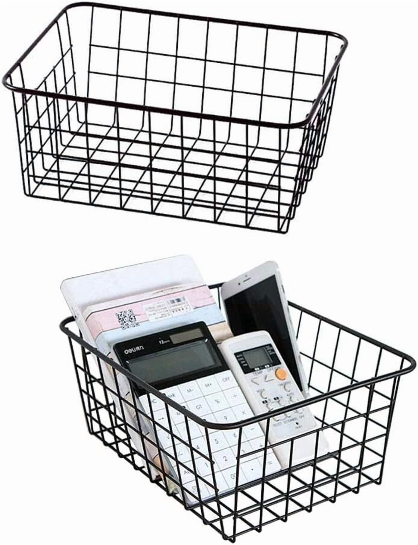 LQQBOX Black Wire Storage Baskets, Metal Household Storage Organizer for Kitchen，Pantry, Shelf, Freezer, Bathroom，Black 2 Pack