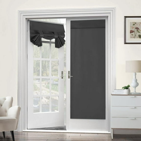 LQQBOX Blackout Door Curtain - Privacy Thermal Insulated Door Window Curtains for Patio French Door Front Door Sidelight Curtain Tie up Shade, W26 x L40 inch, 1 Panel, Medium Grey