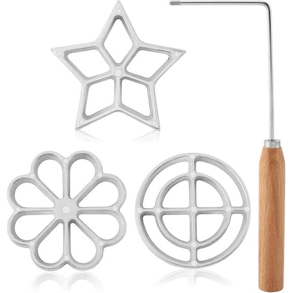 LQQBOX Bunuelos Mold with Handle,Aluminium Cast Waffle Molds Set,Rosette Maker Rosette Cookie Bunuelos Tool with 3 Interchangeable Heads Kitchen Baking Breakfast Party Birthday Cookies