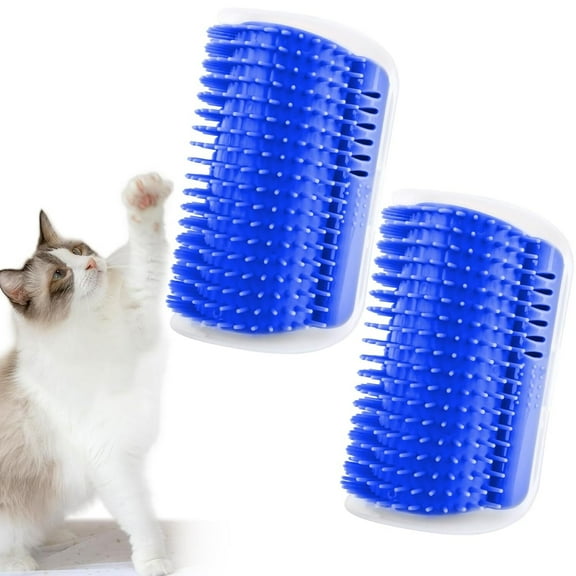LQQBOX C-Shaped Hair Brush, 2 Pcs Cat Wall Corner Groomers, Soft Face Scratchers Brush, Corner Massage Comb for Long & Short Fur Cat Owners, All Ages, Unisex (Blue)