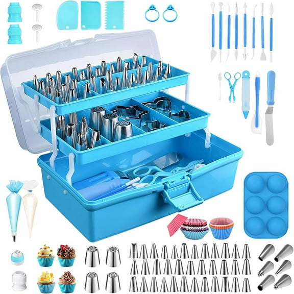 LQQBOX Cake Decorating Kit, 236 Pcs Cake Decorating Supplies With Cake Carrier Holder Springform Pan Sets 3-Layer Toolbox Organizer Icing Piping Nozzles Cake Rotating Turntabl Baking Supplies Set