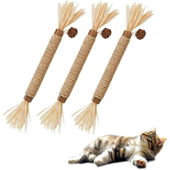 LQQBOX Cat Toys 3-Pcs Cat Treat Catnip Toys Silvervine Chew Stick, Kitten Teeth Cleaning Mint Snack Dental Molar Food Wood Exercise for Indoor Kitty Rabbit Bunny Hamster Chinchilla