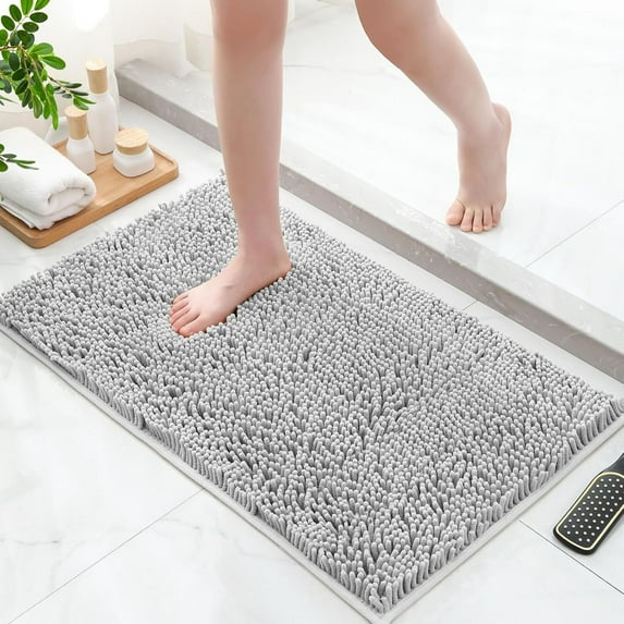 LQQBOX Chenille Toilet Bathroom Rugs, Soft Absorbent Non-Slip Contoured Rugs, Machine Washable Contour Bath Mats for Bathroom Toilet (23.62"x15.75", Light Gray)