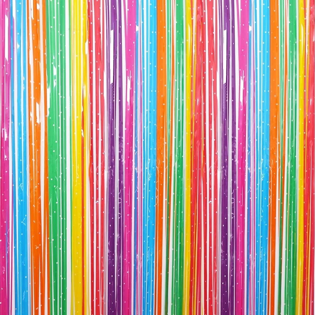 LQQBOX Colorful Foil Fringe Curtain Backdrop Rainbow Foil Fringe Curtain for Fiesta Party Decorations Colorful Birthday Party Decorations Rainbow Party Decorations Glow Party Decor Art Party Decor