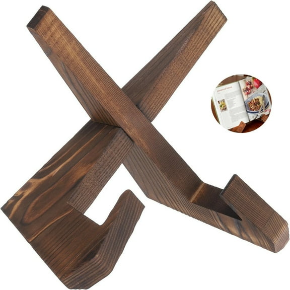 LQQBOX Cookbook Stand for Kitchen, Recipe Book Holder for Kitchen Counter, Wooden Cookbook Holder, Rustic Cook Book Holder Stand - Rustic Brown