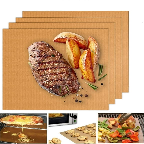 LQQBOX Copper Grill Mats for Outdoor Grill, Set of 4 Grill Mats, Non Stick BBQ Grill Mats & Baking Mats, Resuable and Easy to Clean, Works on Gas Charcoal and Electric BBQ-15.75 x 13 Inch