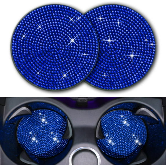LQQBOX Cup Holder Coasters for Car, 2PCS Universal Non-Slip Cup Holder, Embedded Decorative Coasters, Shiny Crystal Car Interior Accessories Gifts for Women (Blue)
