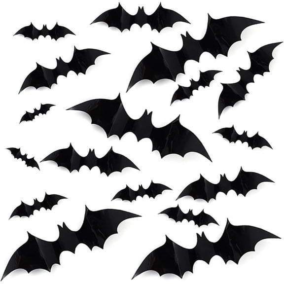 LQQBOX DIY Halloween Party Supplies 3D Decorative Scary Bats Wall Decal Wall Sticker, Halloween Eve Decor Home Window Decoration Set, 60 Pcs, Black