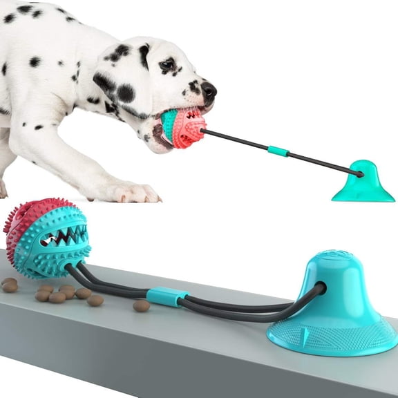 LQQBOX Dog Chew Toy with Suction Cup for Aggressive Chewers, Puppy Training Treats, Food Dispensing Ball, Pet Teeth Cleaning Rope Toys for Small Medium Dogs (Blue&Red)