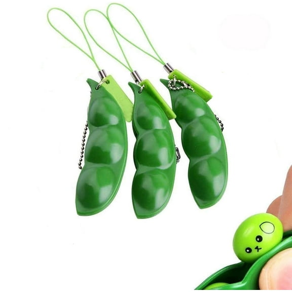 LQQBOX Edamame Keychain Fidget Toys, Squeeze-a-Bean Keyring Pea Keychain Soybean Toys Gift (3 Pcs)
