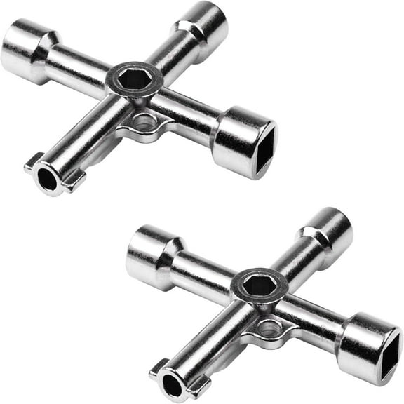 LQQBOX Electrical Cabinet Key, Surface Polished Antirust 4 Way Utilities Key,Triangle/Square/Panel Cross Key for Faucet,Gas Meter,Valve,Spigots,Electrical Cabinet Opening,2 Pcs