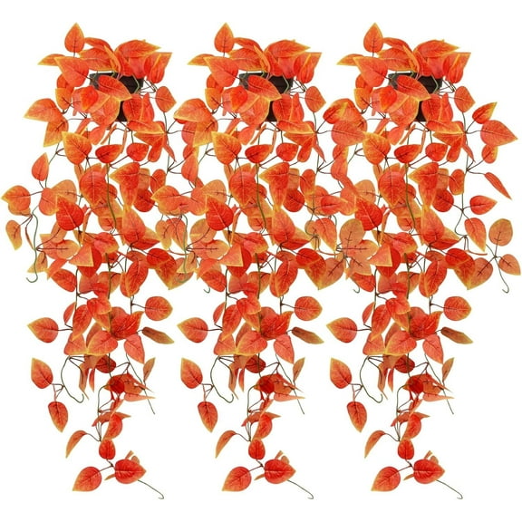 LQQBOX Artificial Hanging Potted Plant Small Orange Faux Pothos with Faux Ivy Vine - Decor for Shelves, Homes, Offices, Indoor & Outdoor Gardens-3 Pcs(No Baskets)