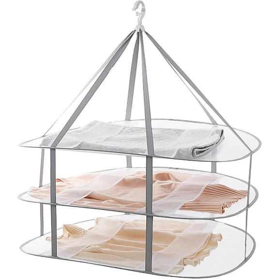 LQQBOX Foldable Hanging Mesh Dryer, Sweater Drying Rack 3-Tier Network Foldable Drying Basket Racks for Sweater, Toy, Socks, Feather Jacket,Outdoor, Indoor, Potable