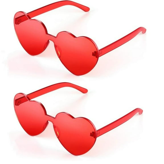 LQQBOX Heart Shape Sunglasses Rimless Transparent Heart Glasses Red Party Favors, 2 Pcs