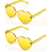 LQQBOX Heart Shaped Sunglasses, 2 Pack, Rimless, Retro, Yellow, Love Theme